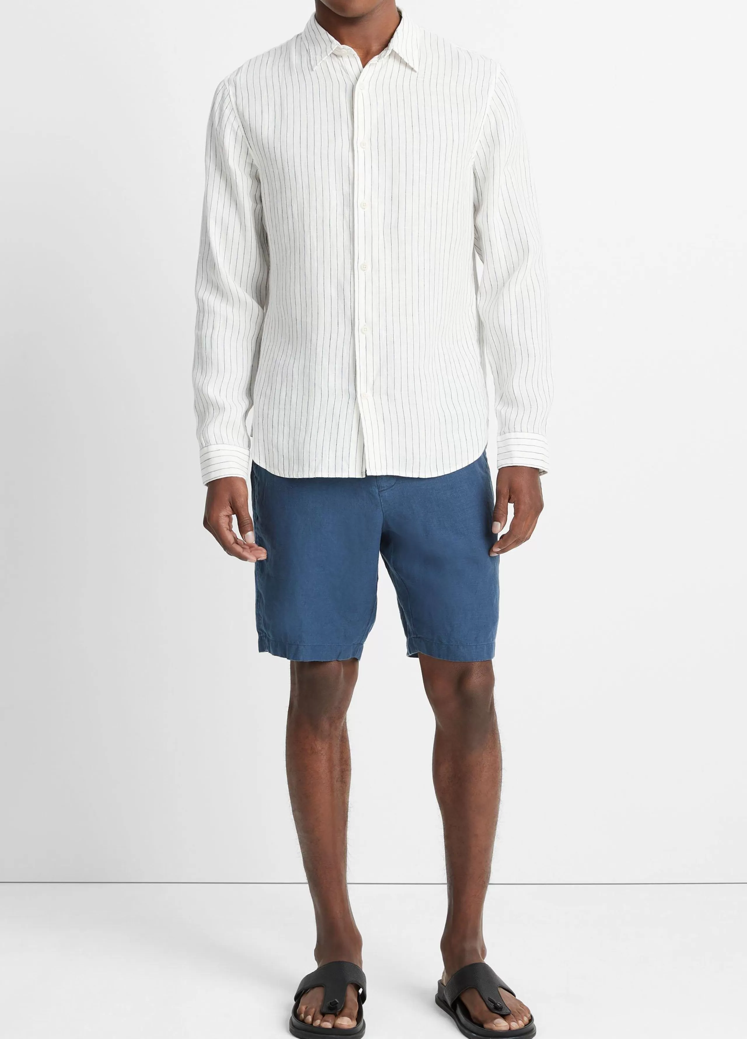 Vince Bayside Stripe Linen Long-Sleeve Shirt