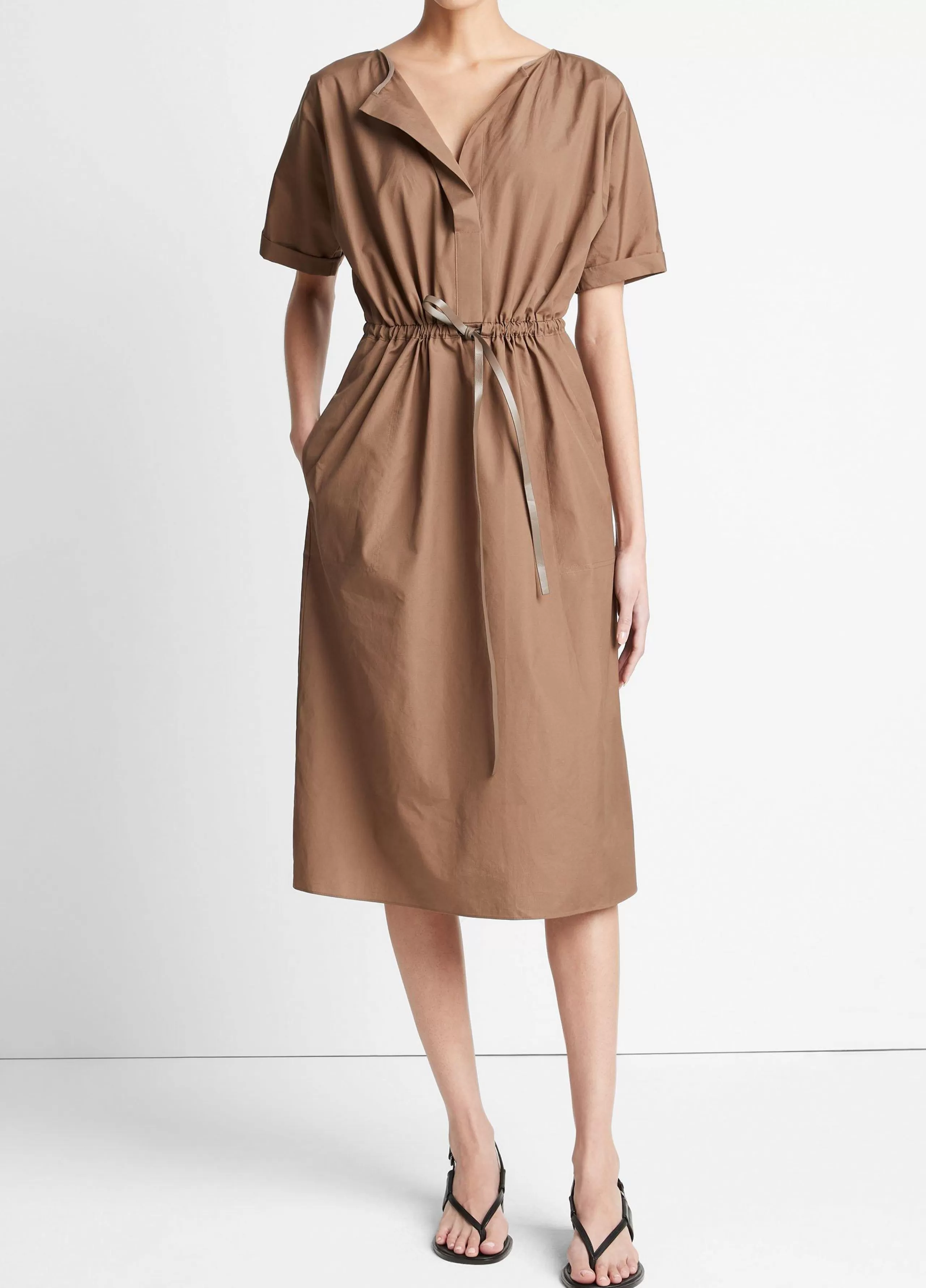 Women Vince Cotton Belted Dolman-Sleeve Dress