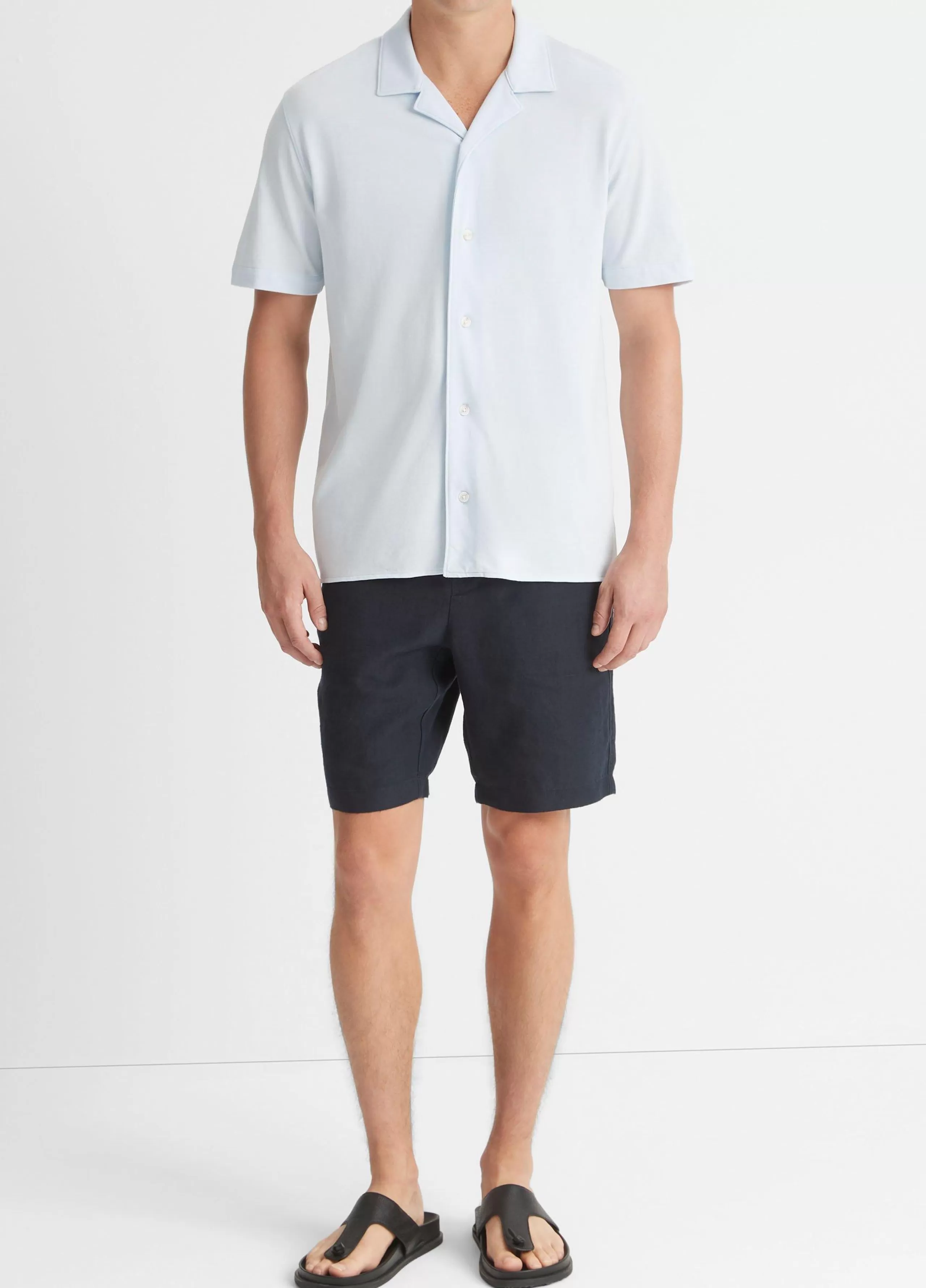 Vince Cotton Piqué Cabana Short-Sleeve Button-Front Shirt