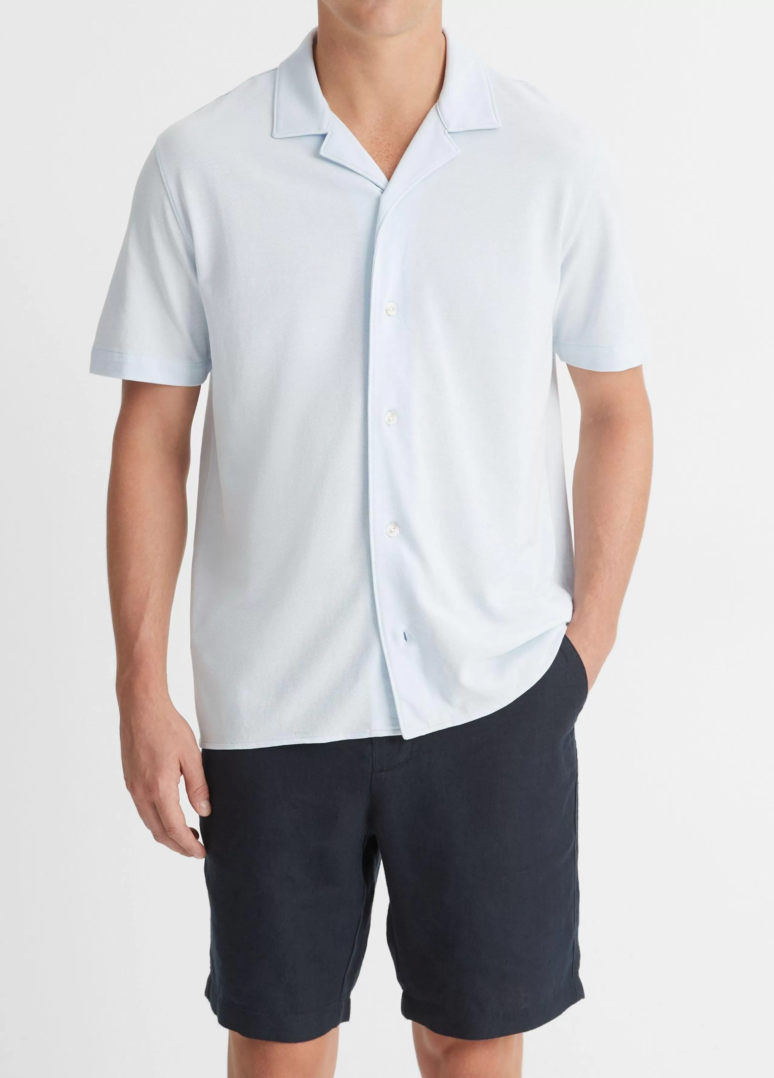 Vince Cotton Piqué Cabana Short-Sleeve Button-Front Shirt