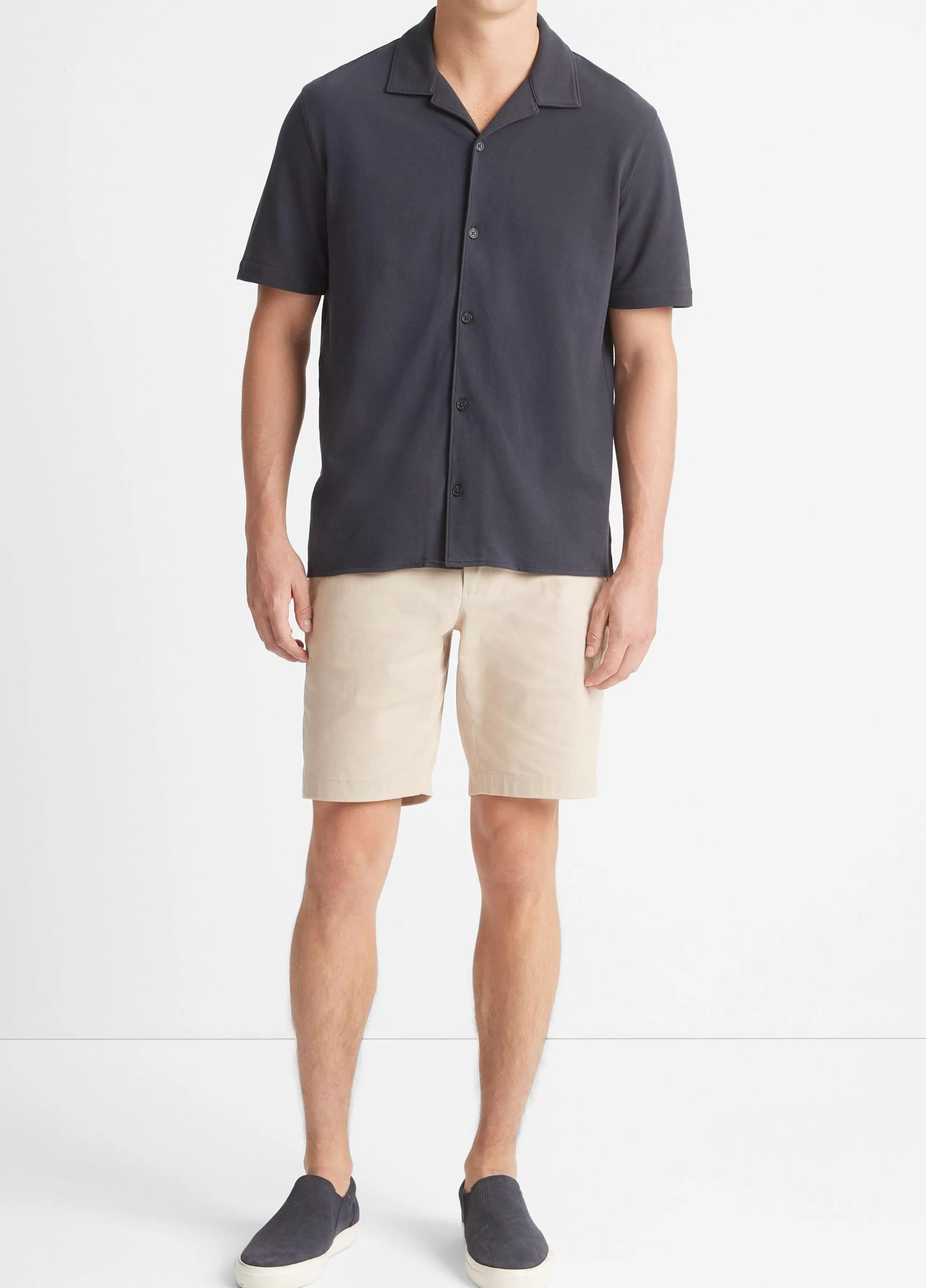 Vince Cotton Piqué Cabana Short-Sleeve Button-Front Shirt