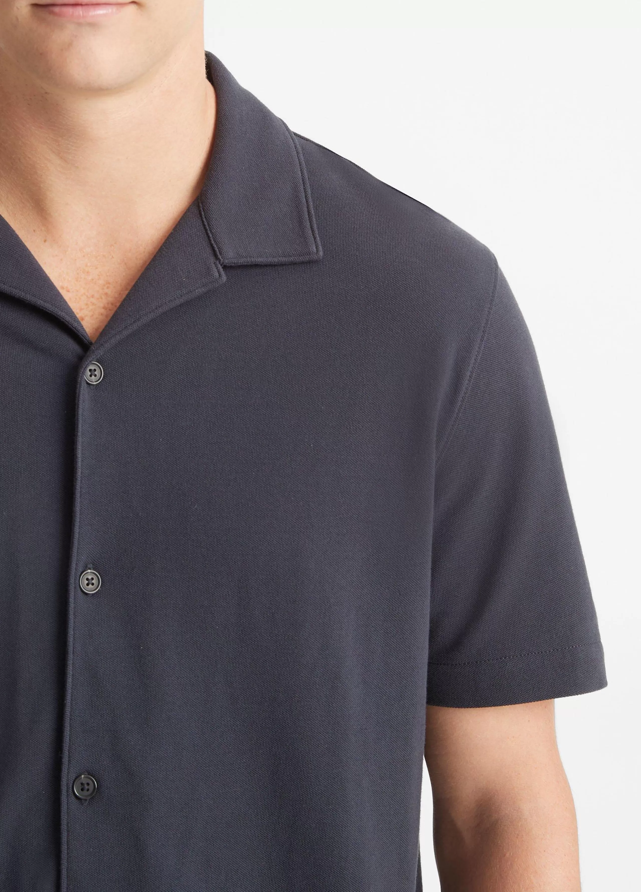 Vince Cotton Piqué Cabana Short-Sleeve Button-Front Shirt