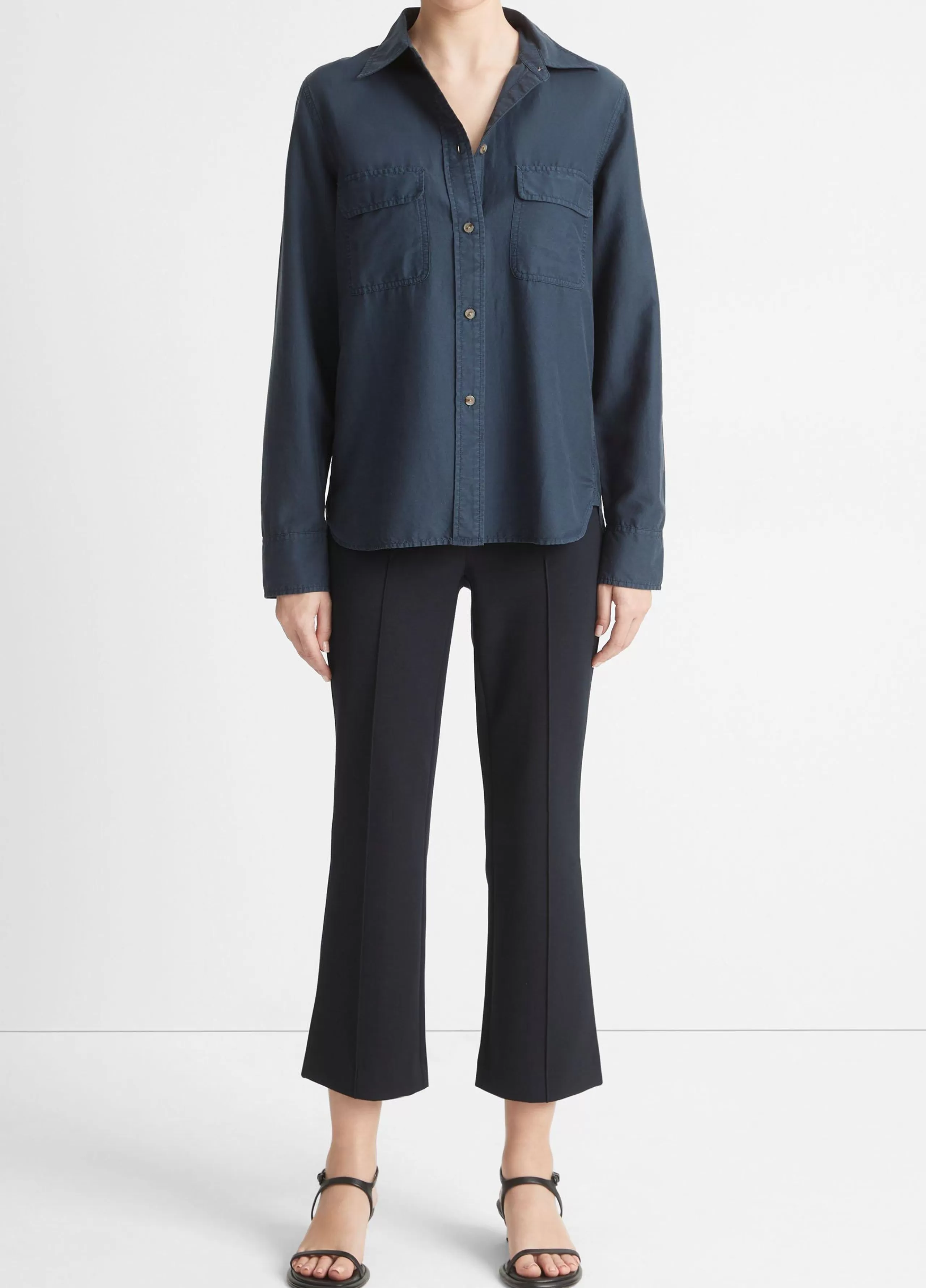 Women Vince Cotton-Silk Utility Long-Sleeve Shirt