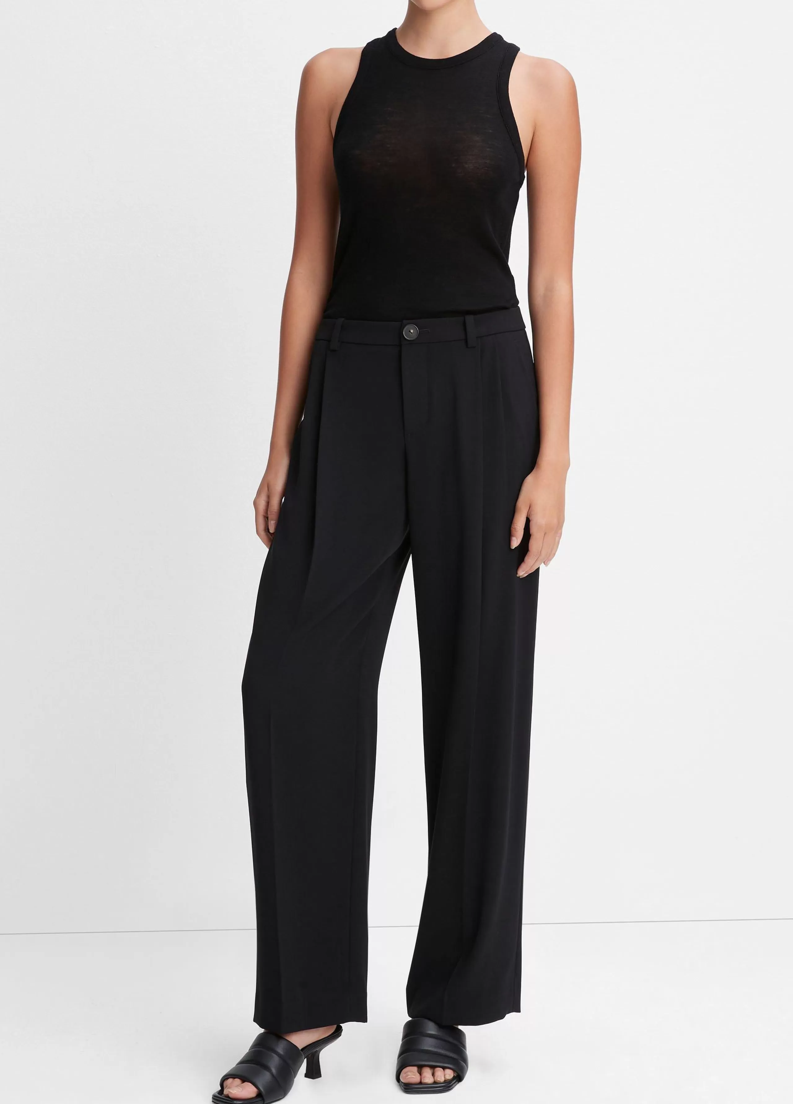 Women Vince Drop-Waist Pleated Crepe Trouser