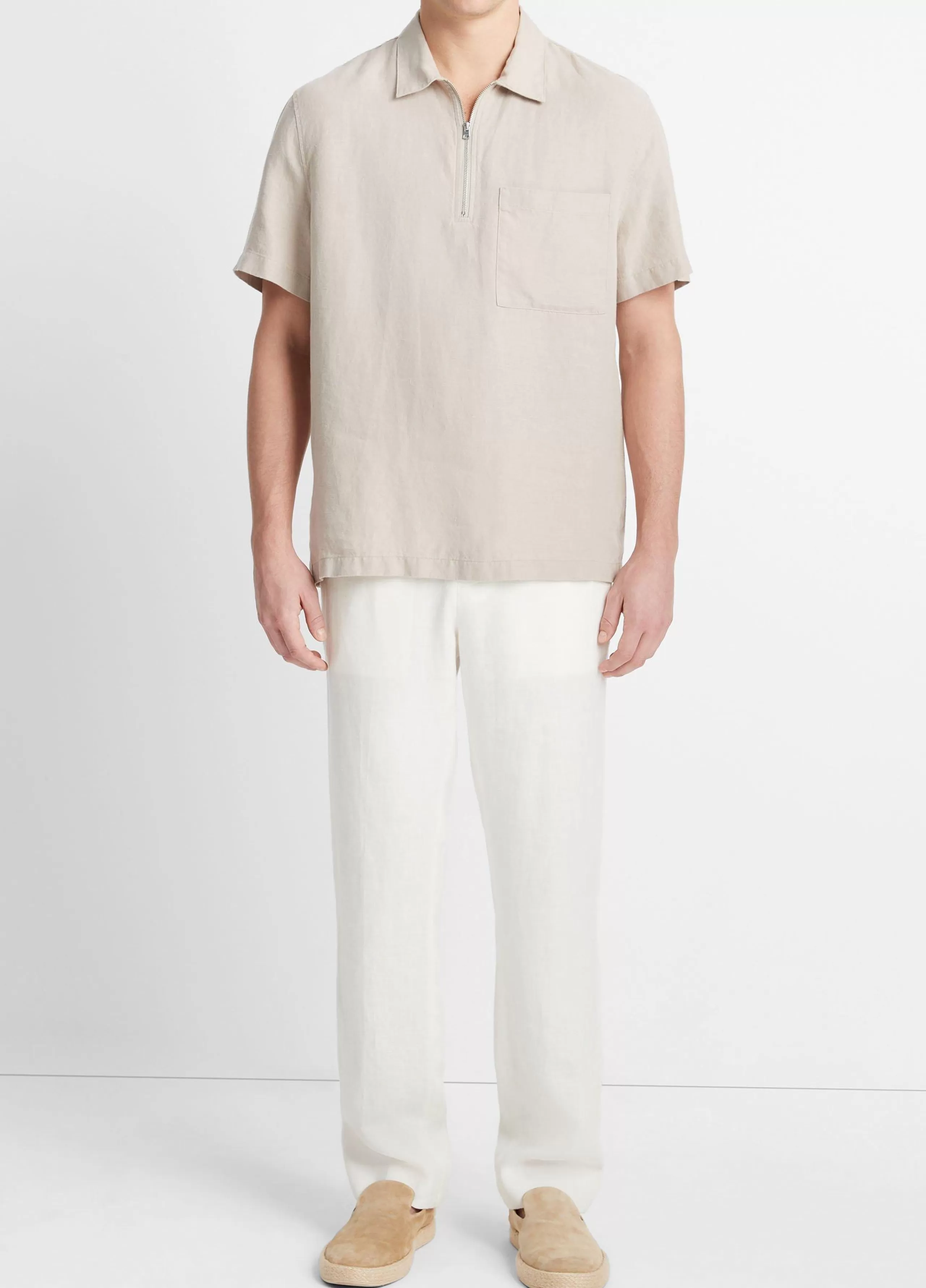 Vince Hemp Quarter-Zip Short-Sleeve Shirt