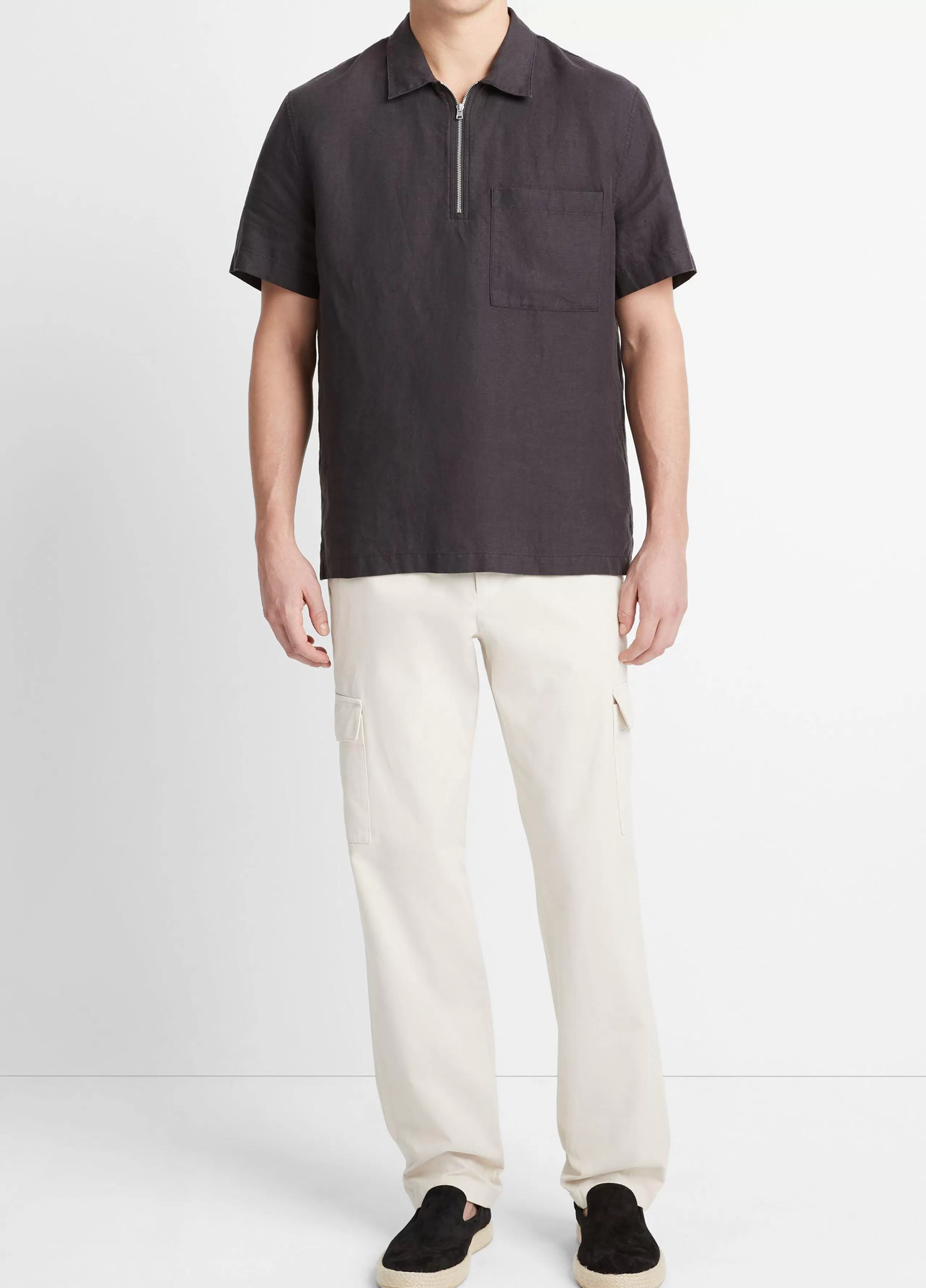 Vince Hemp Quarter-Zip Short-Sleeve Shirt