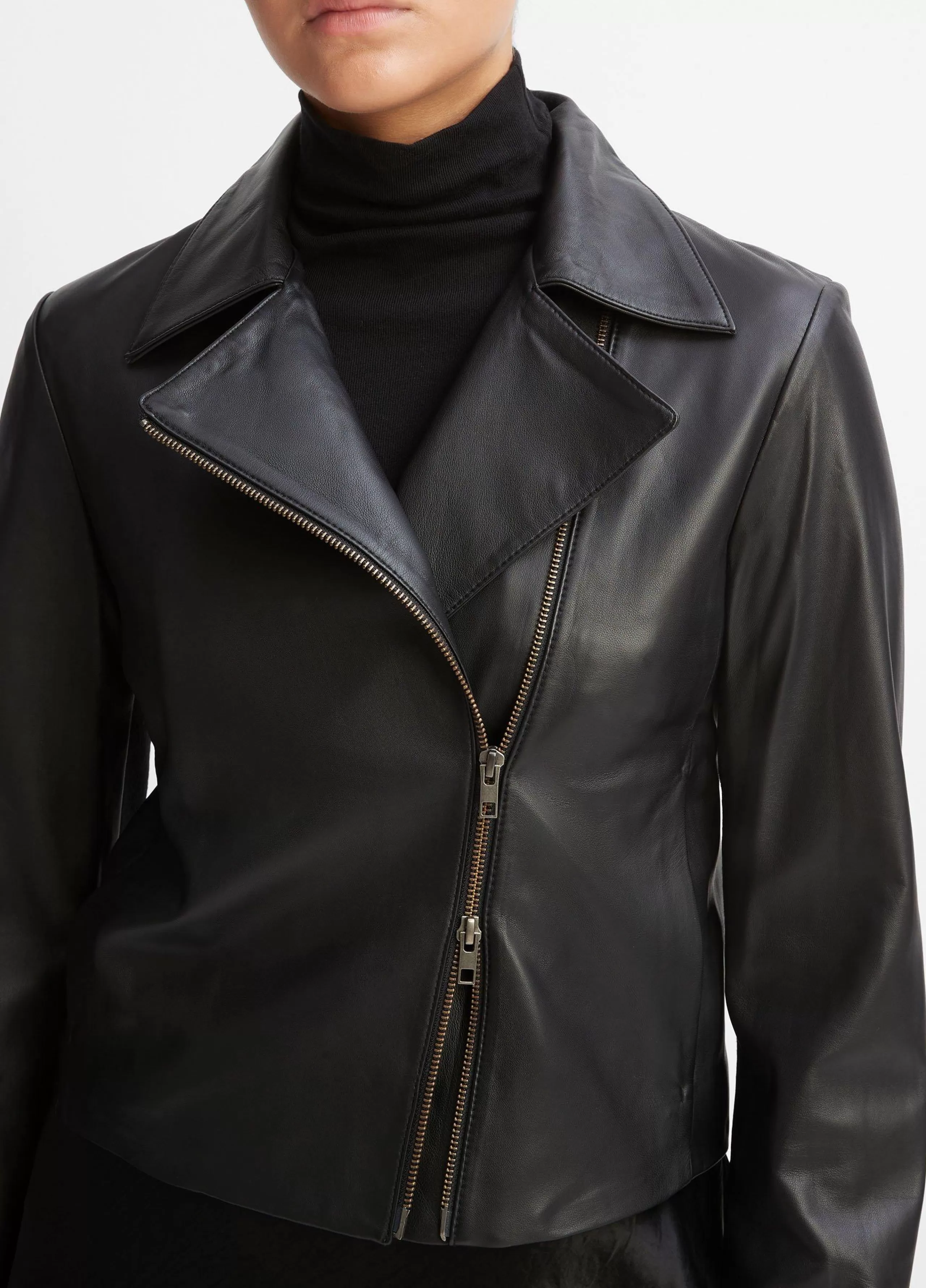 Women Vince Leather Cross-Front Moto Jacket