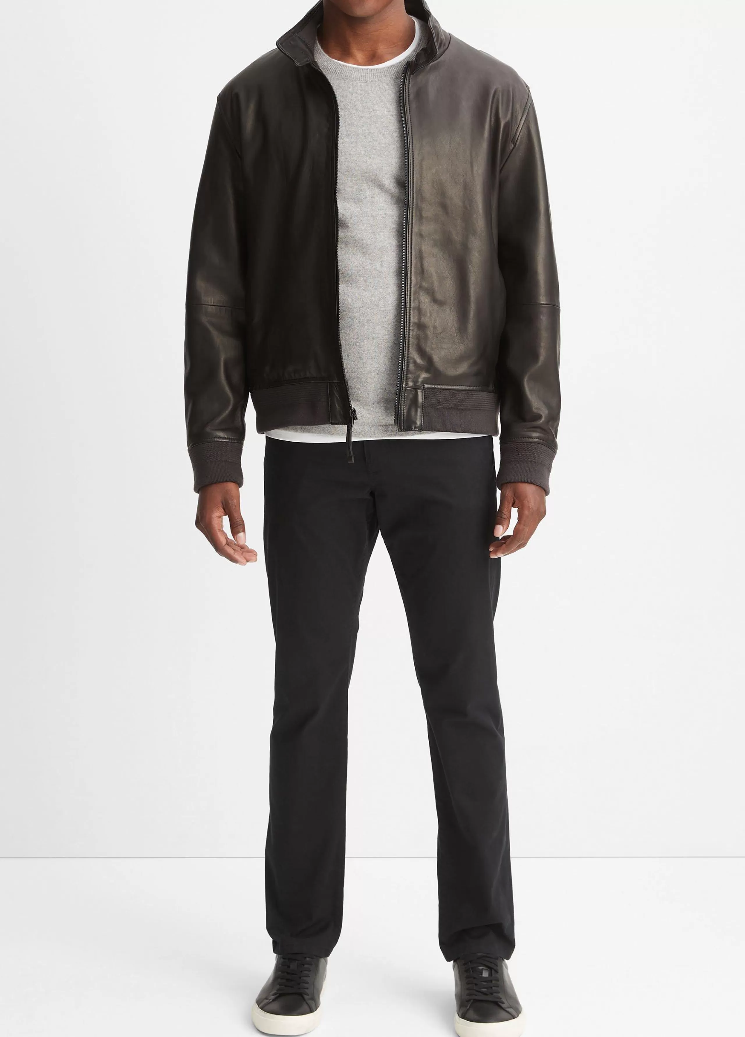 Vince Leather Harrington Bomber Jacket