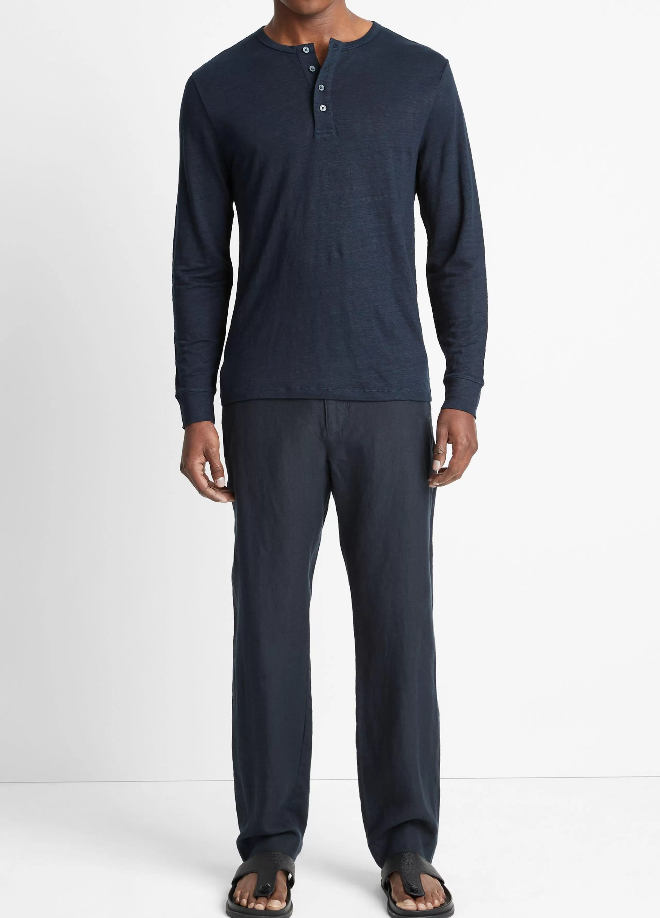 Vince Linen Long-Sleeve Henley