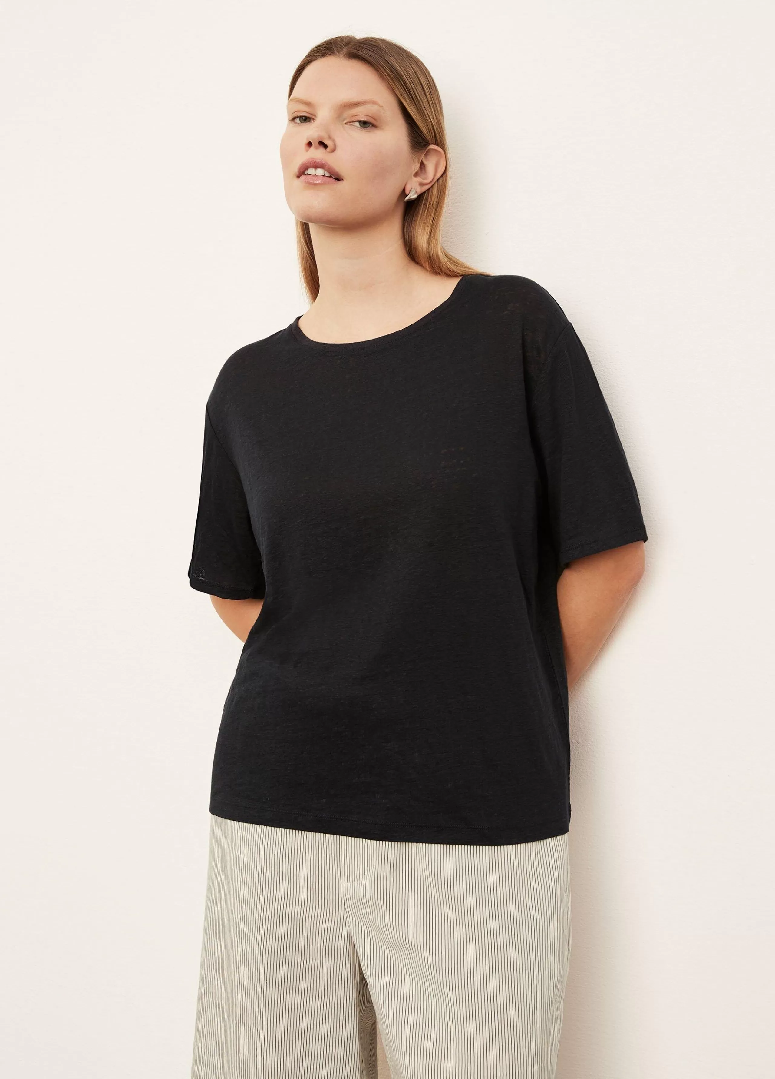 Women Vince Linen Short Sleeve Relaxed Crew Neck T-Shirt