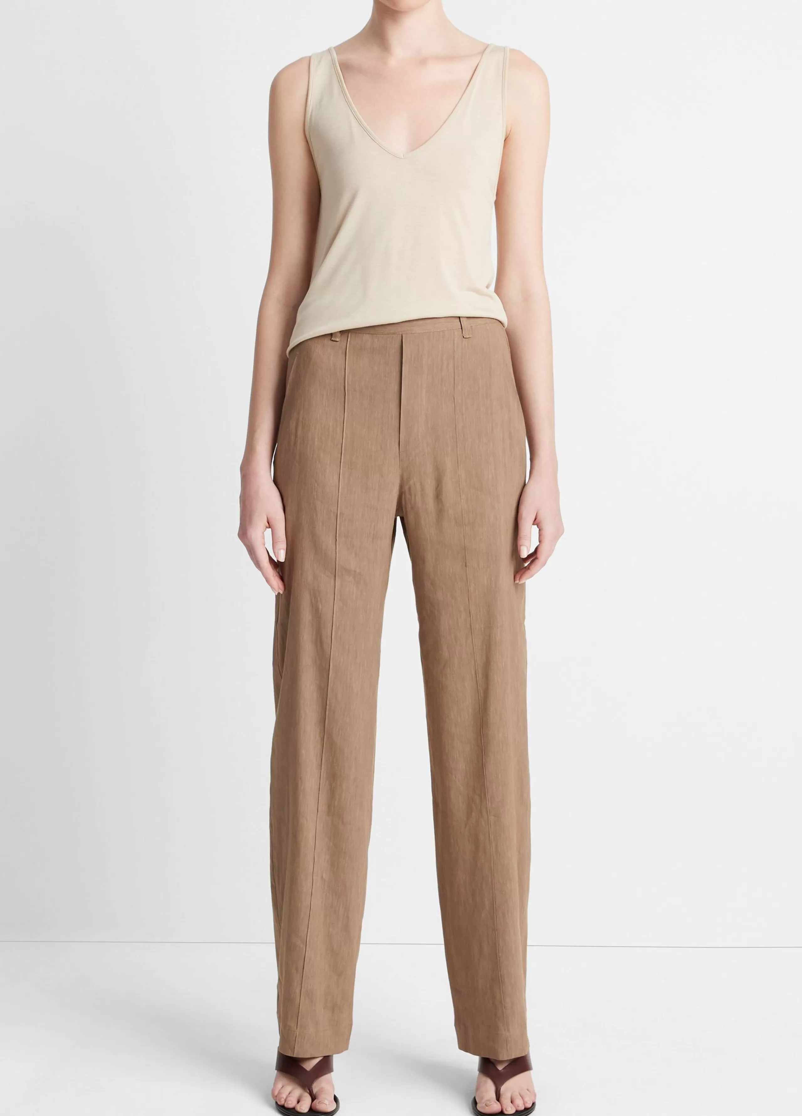 Women Vince Linen-Blend High-Waist Pull-On Pant