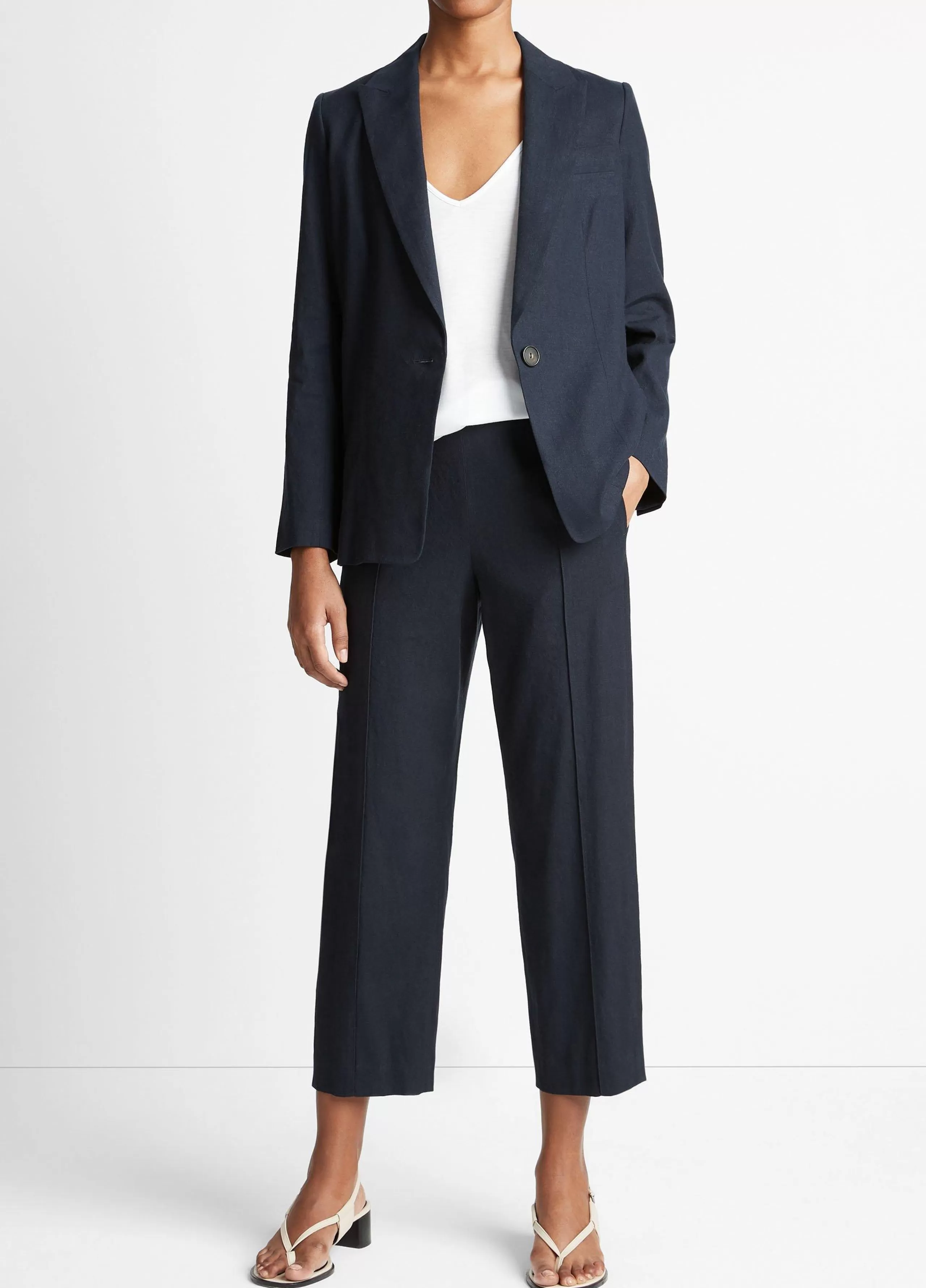 Women Vince Linen-Blend Single-Breasted Blazer