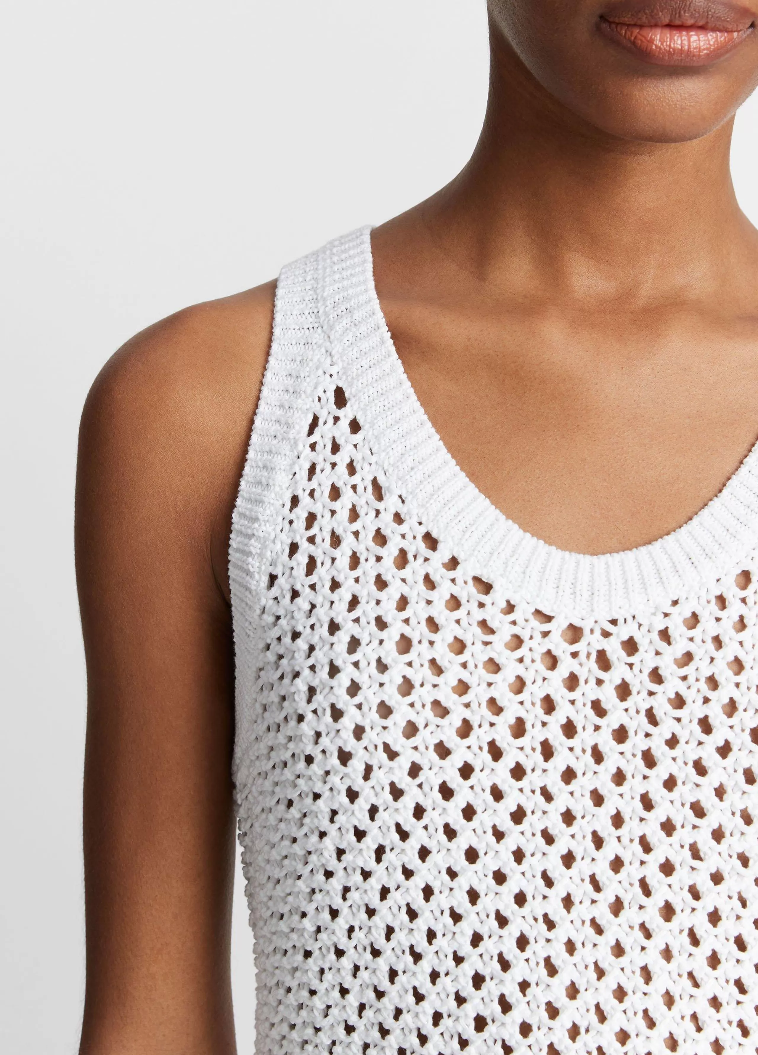 Women Vince Mesh-Stitch Cotton Sweater Tank