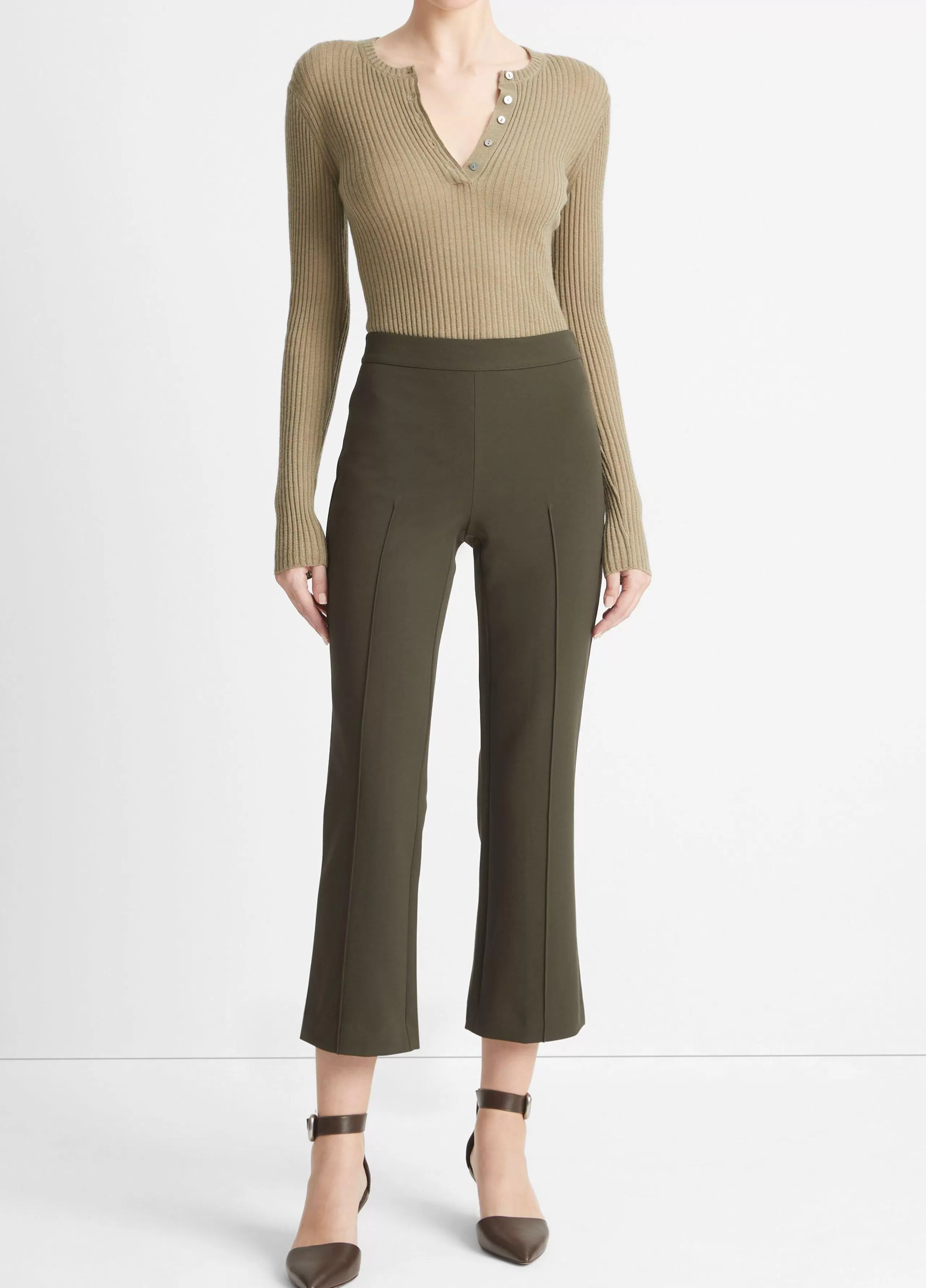 Women Vince Mid-Rise Pintuck Crop Flare Pant