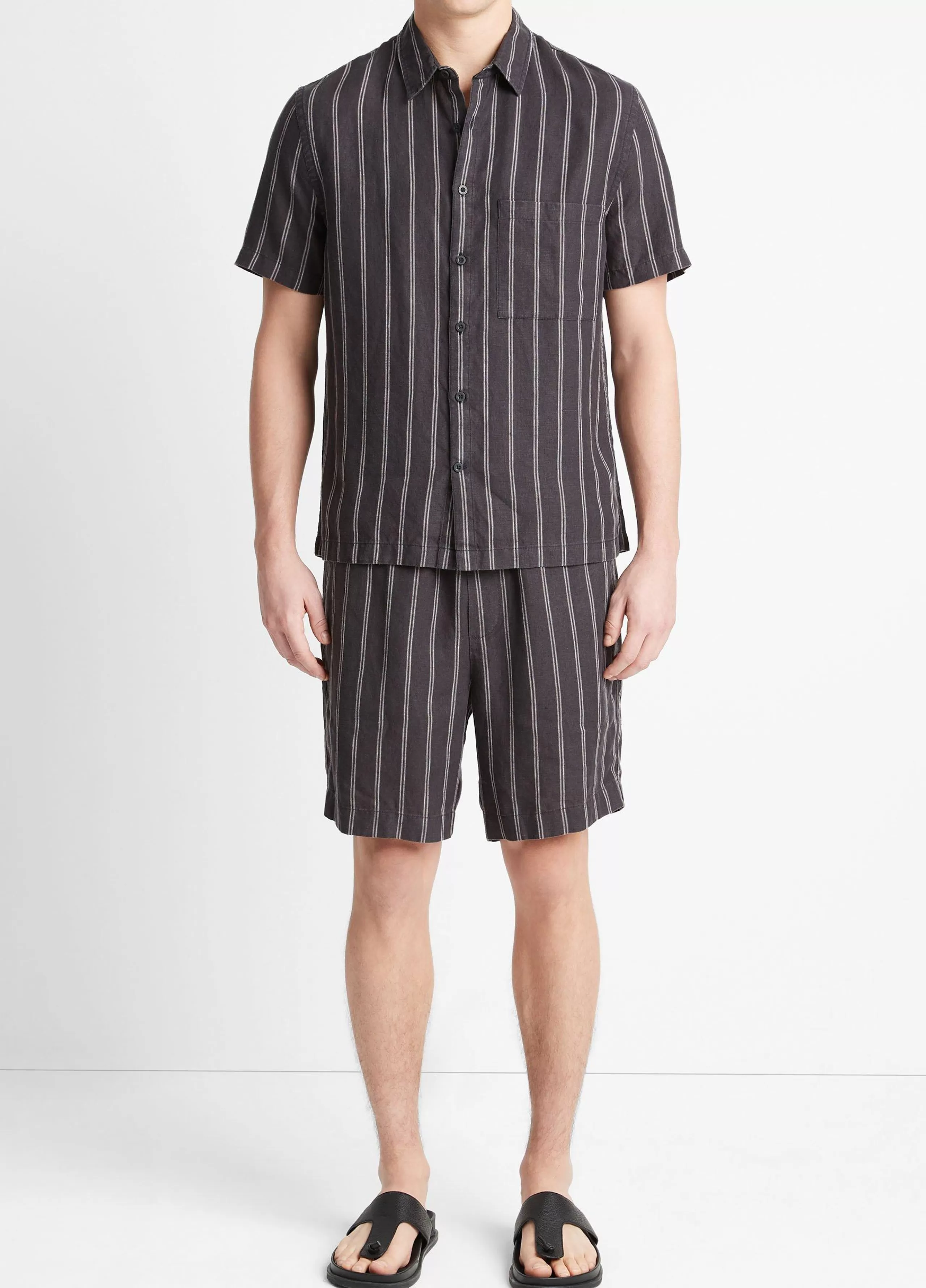 Vince Moonbay Stripe Hemp Short-Sleeve Shirt