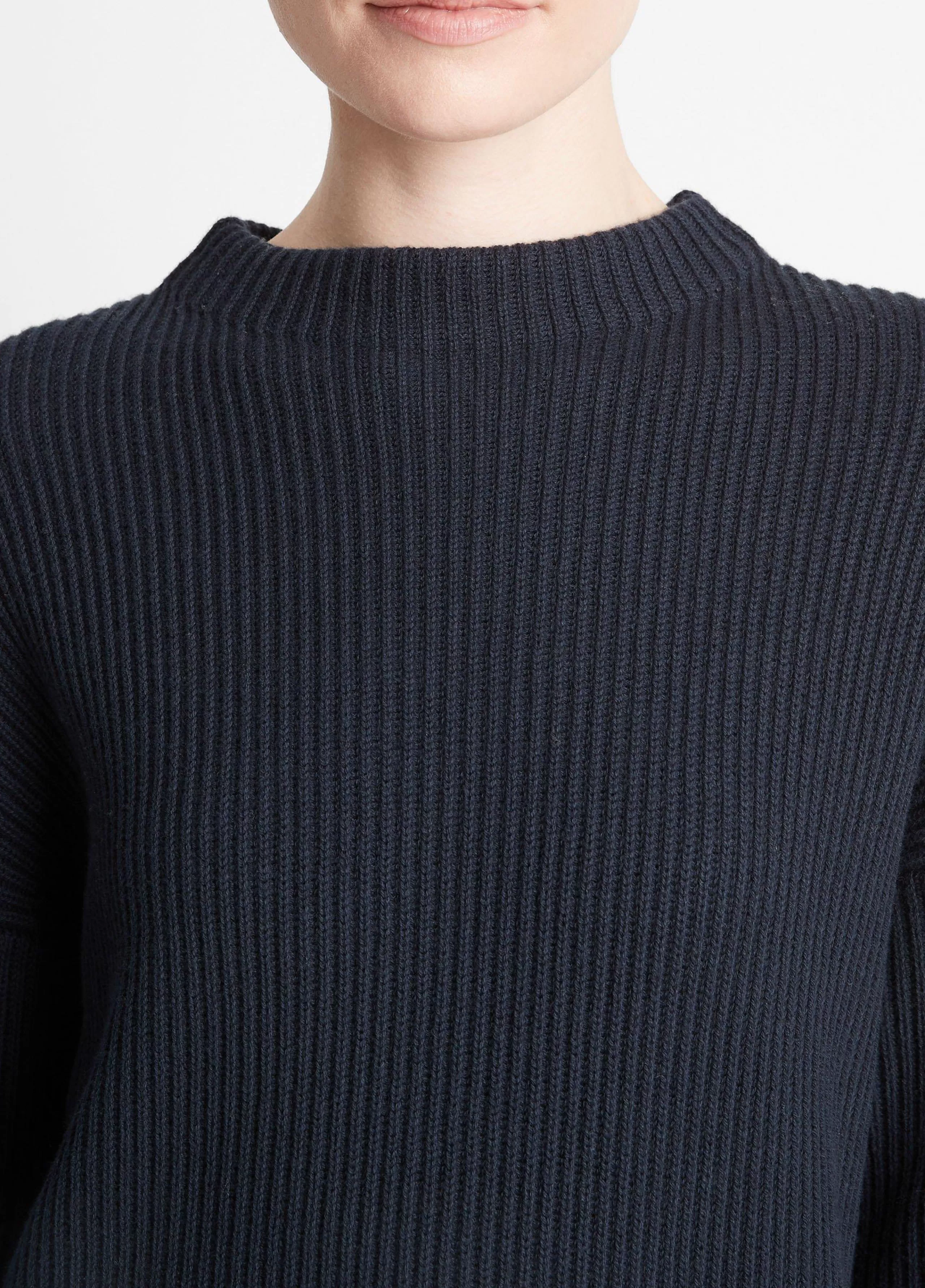 Women Vince Ribbed Cotton-Cashmere Funnel Neck Sweater