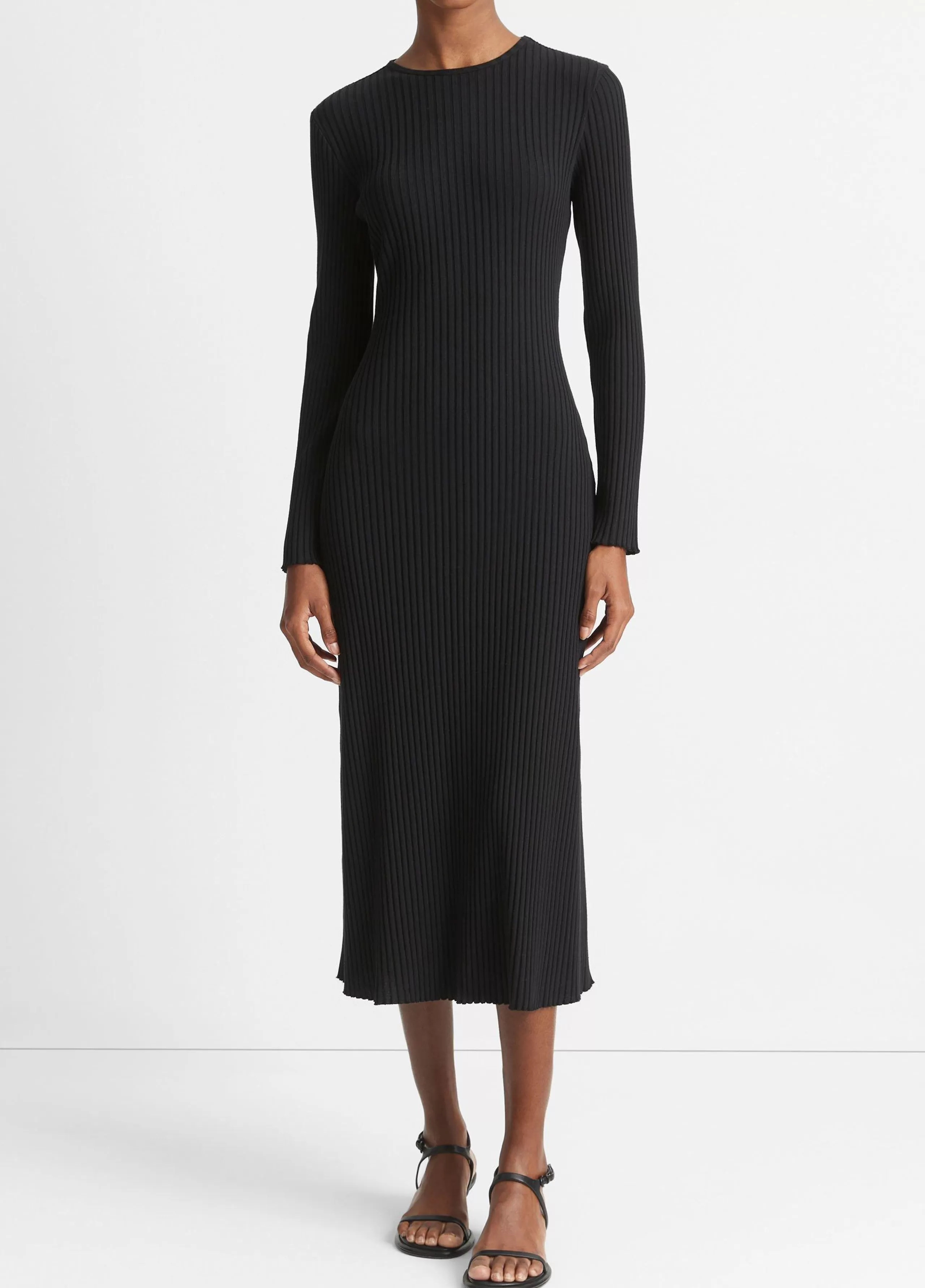 Women Vince Ribbed Long-Sleeve Crew Neck Dress