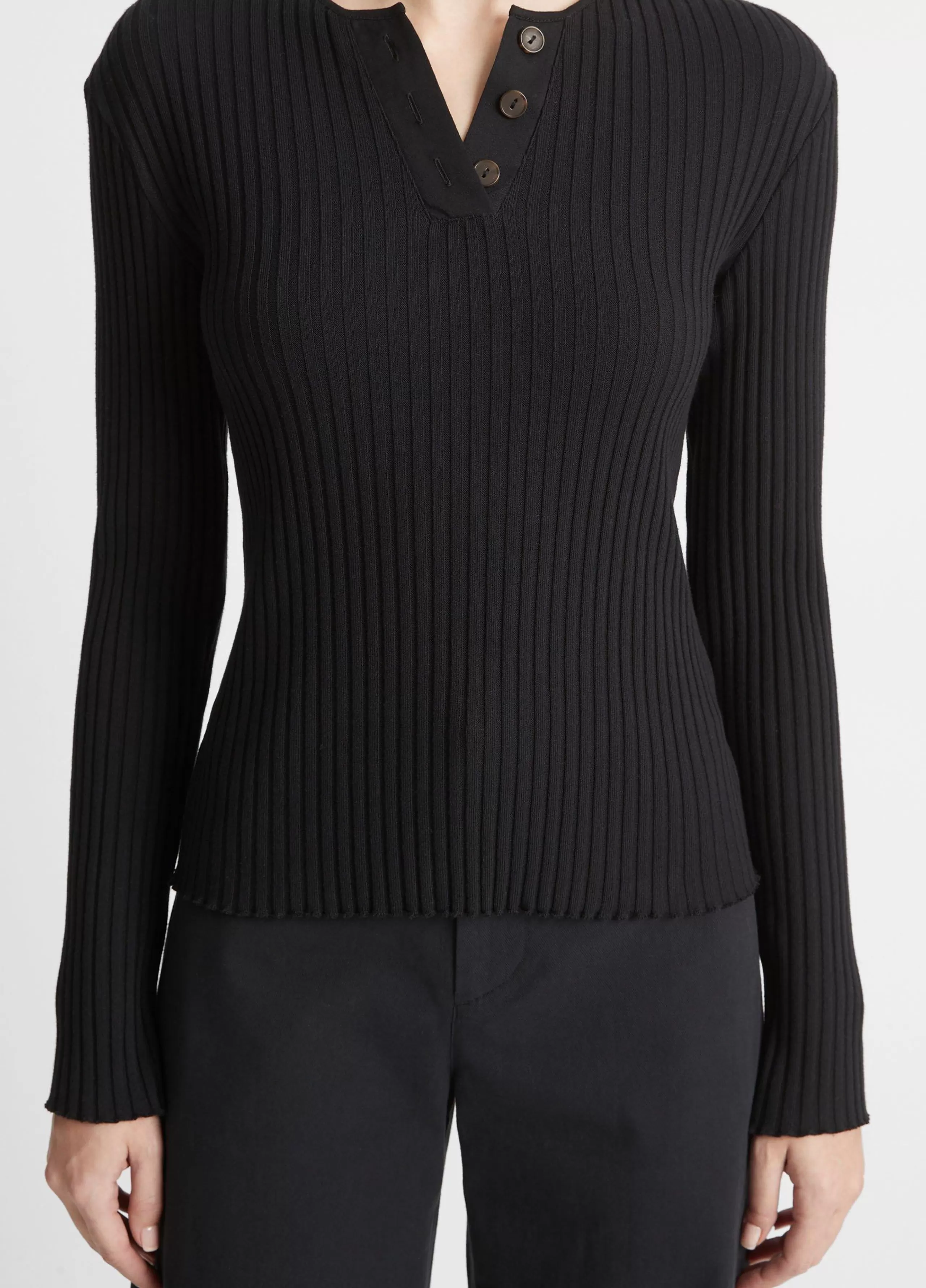 Women Vince Ribbed Long-Sleeve Henley