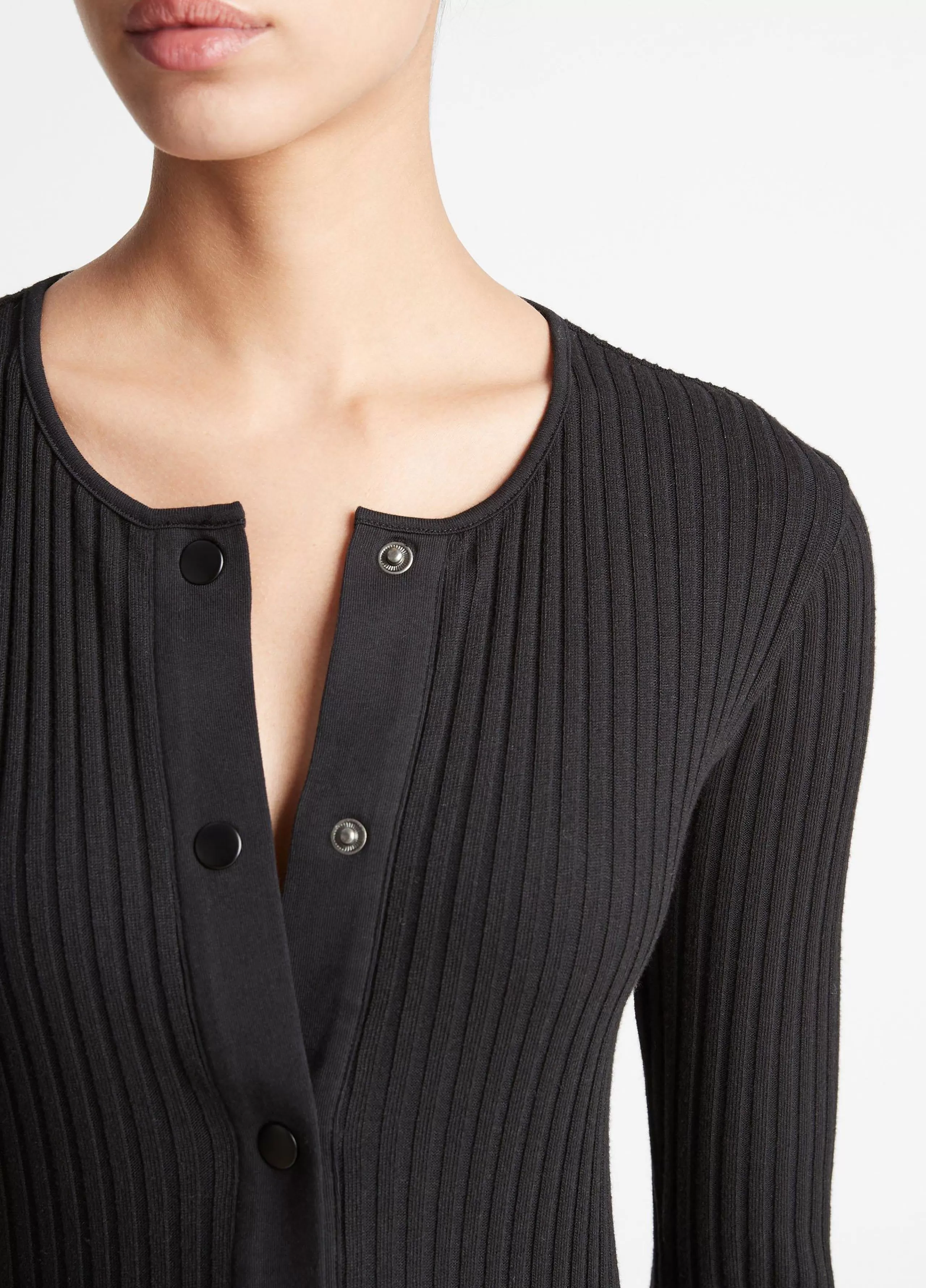 Women Vince Ribbed Snap-Front Long-Sleeve Top