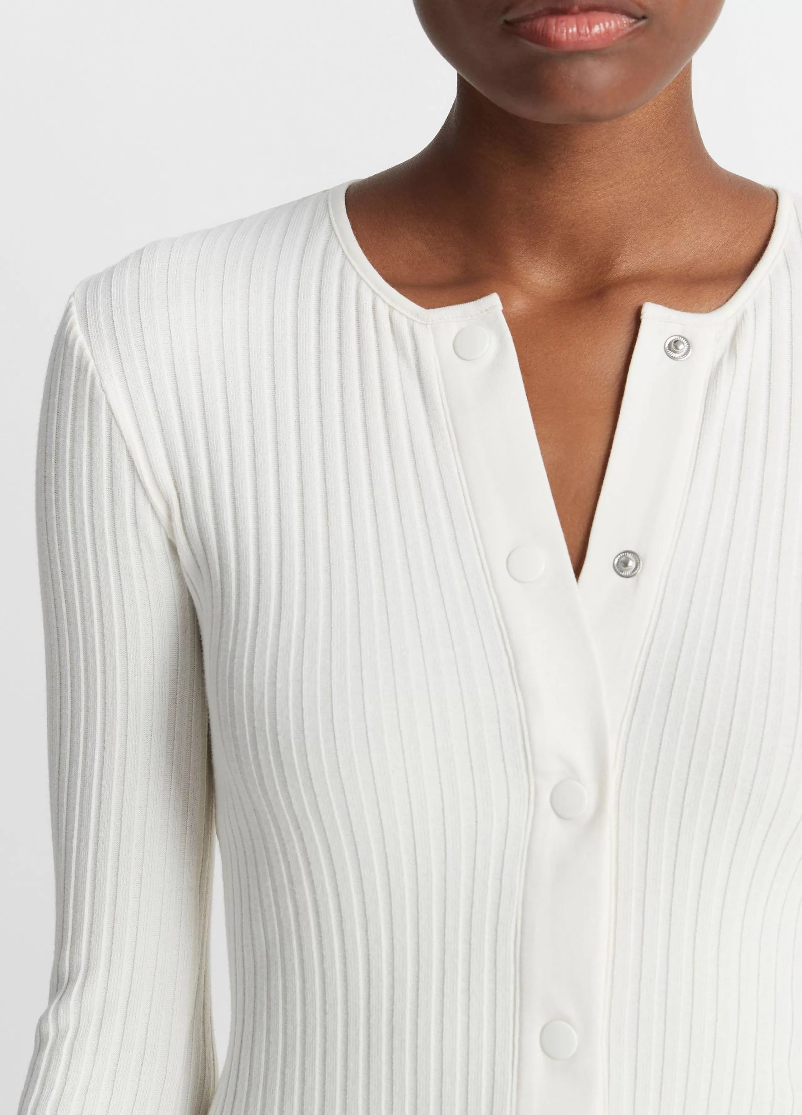 Women Vince Ribbed Snap-Front Long-Sleeve Top