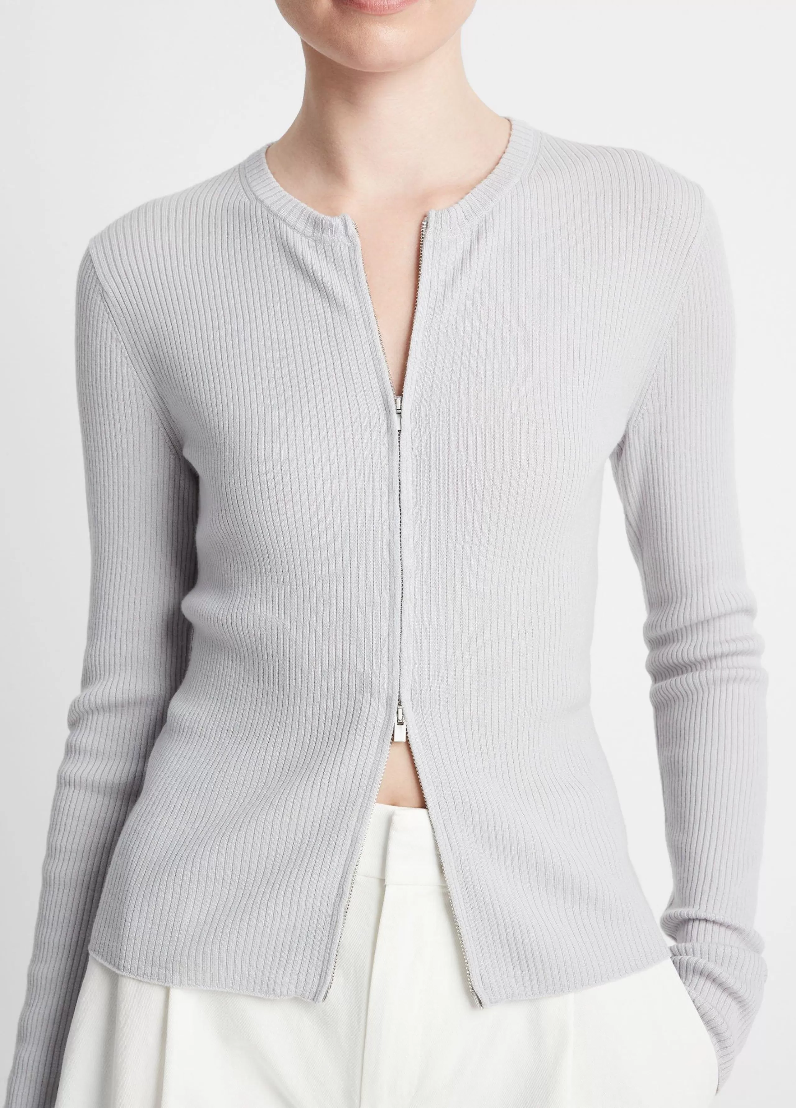 Women Vince Ribbed Wool-Blend Slim Cardigan