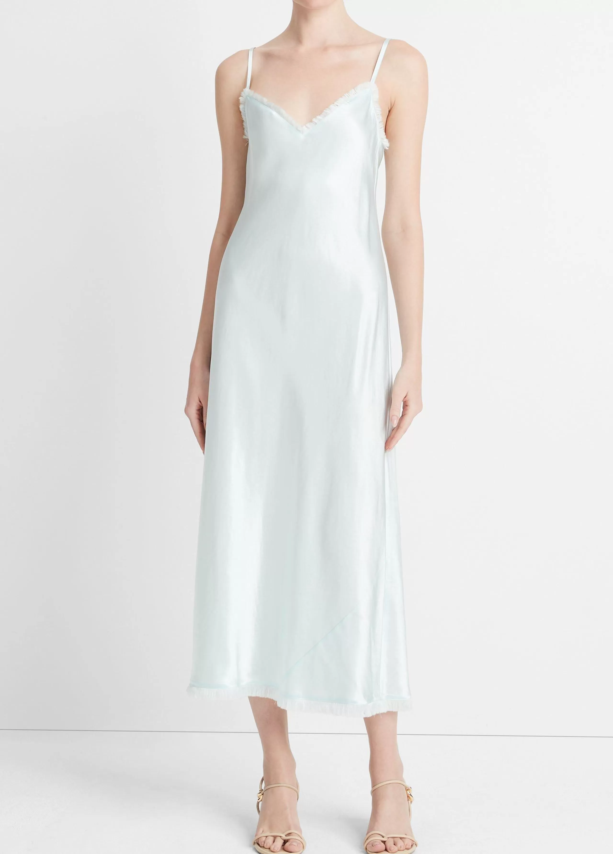 Women Vince Satin Frayed-Edge Bias Camisole Dress