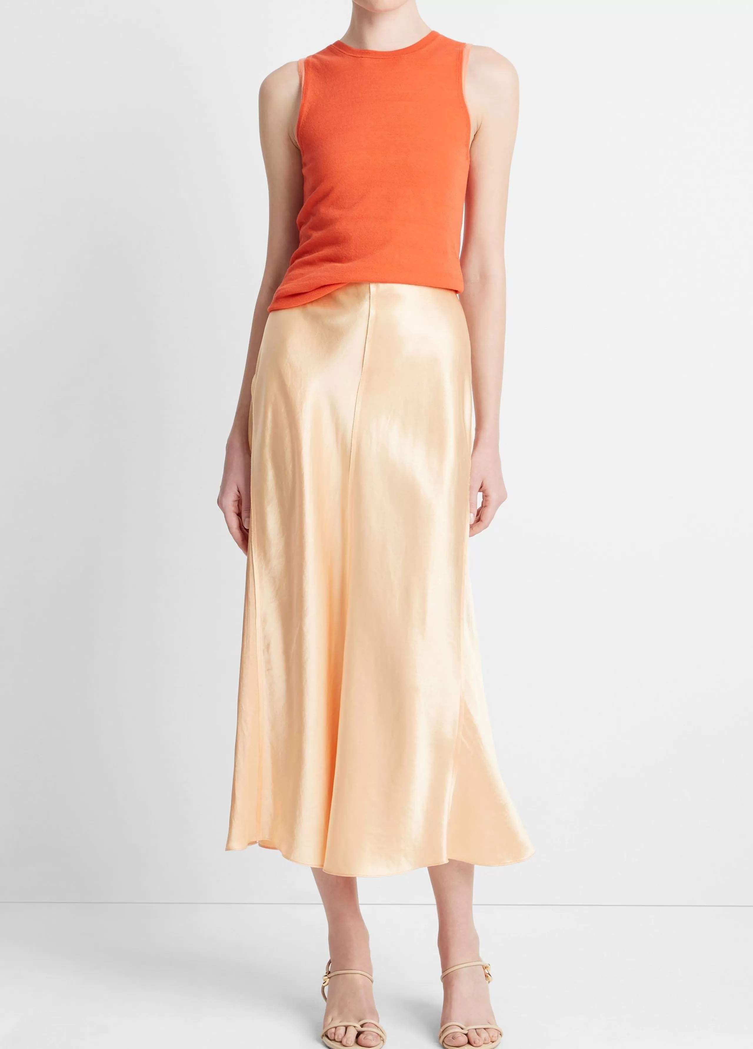 Women Vince Satin Raw-Edge Paneled Slip Skirt