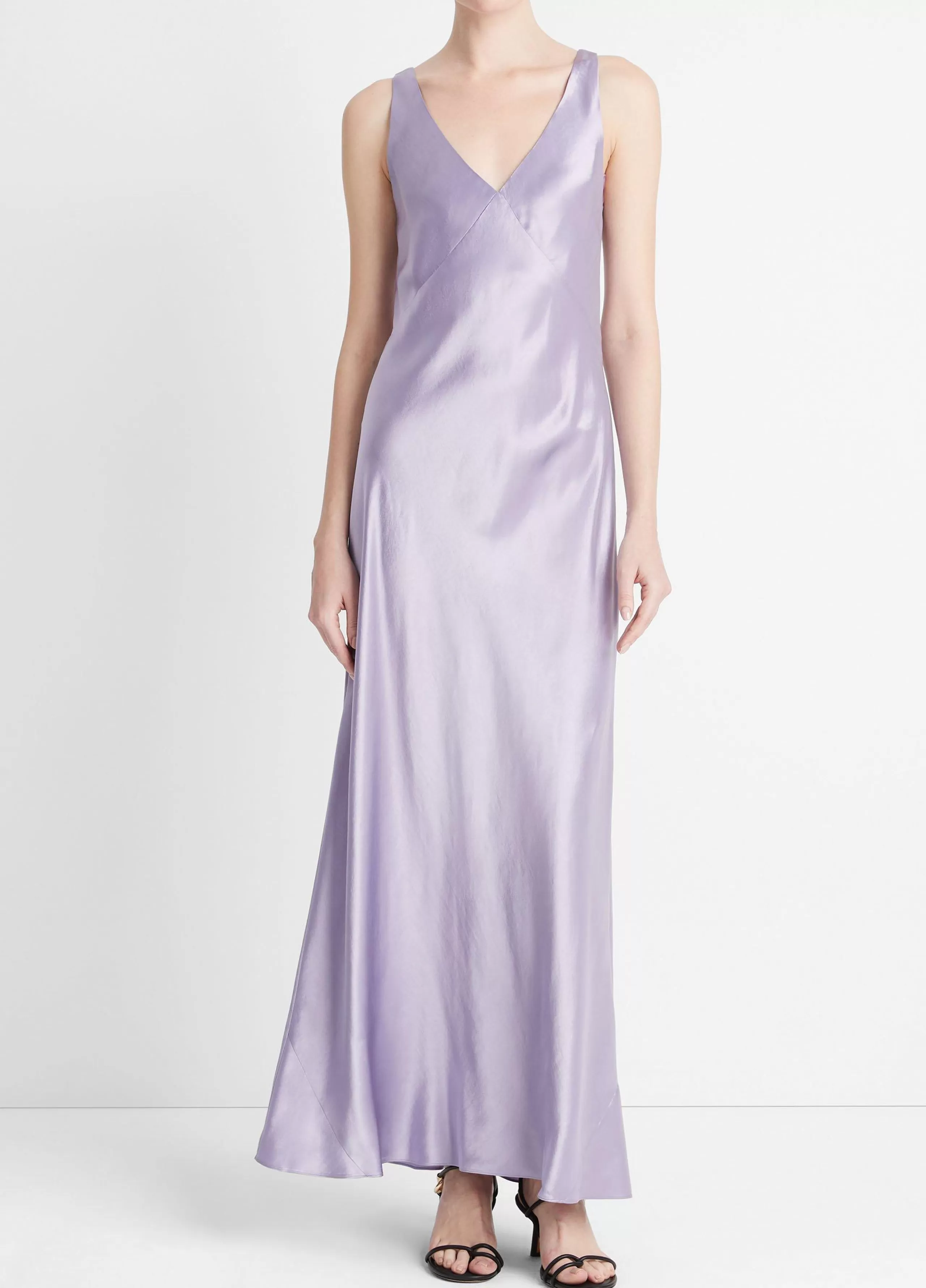 Women Vince Satin V-Neck Bias Maxi Dress