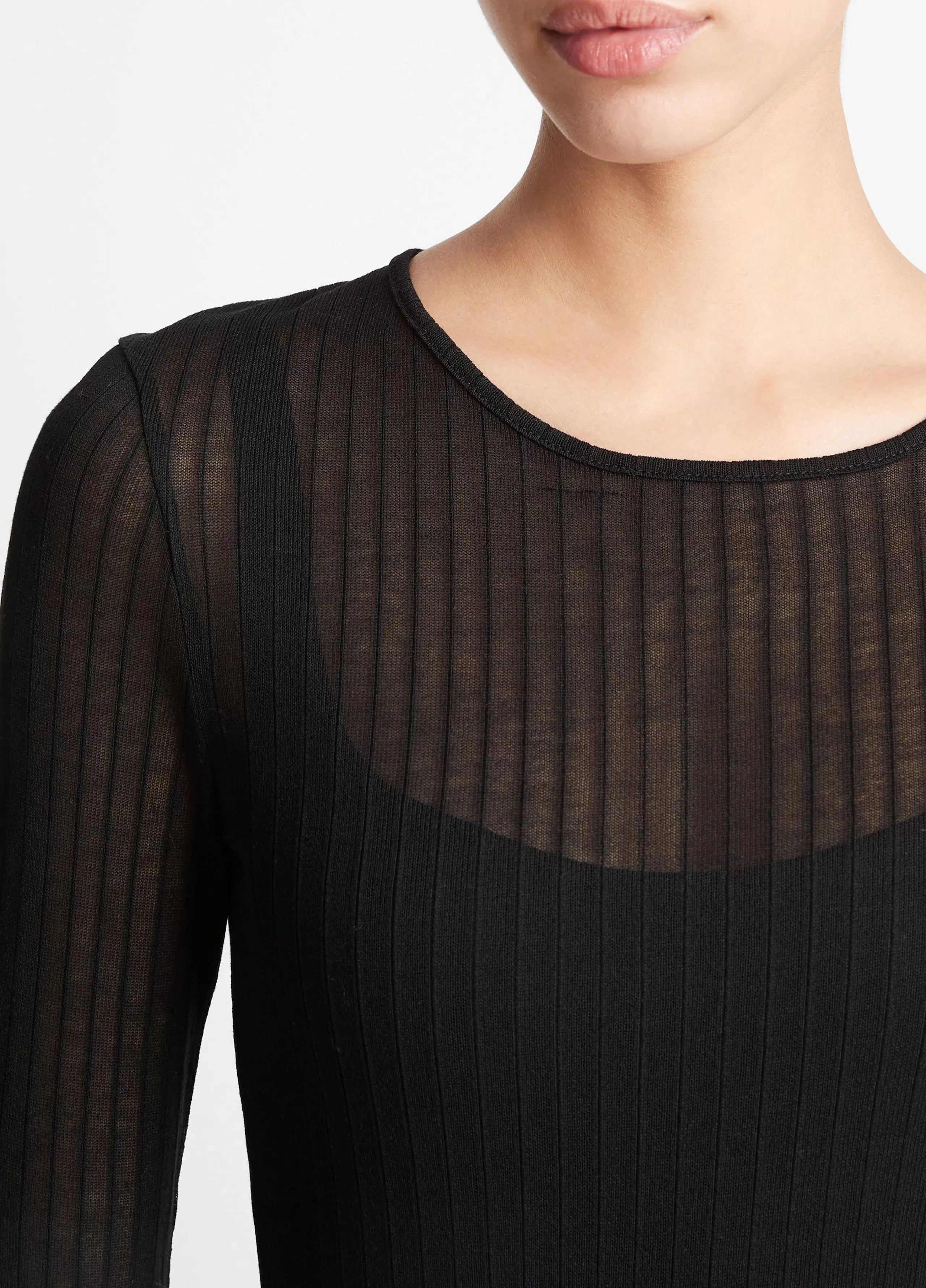 Women Vince Sheer Long-Sleeve Crew Neck Top