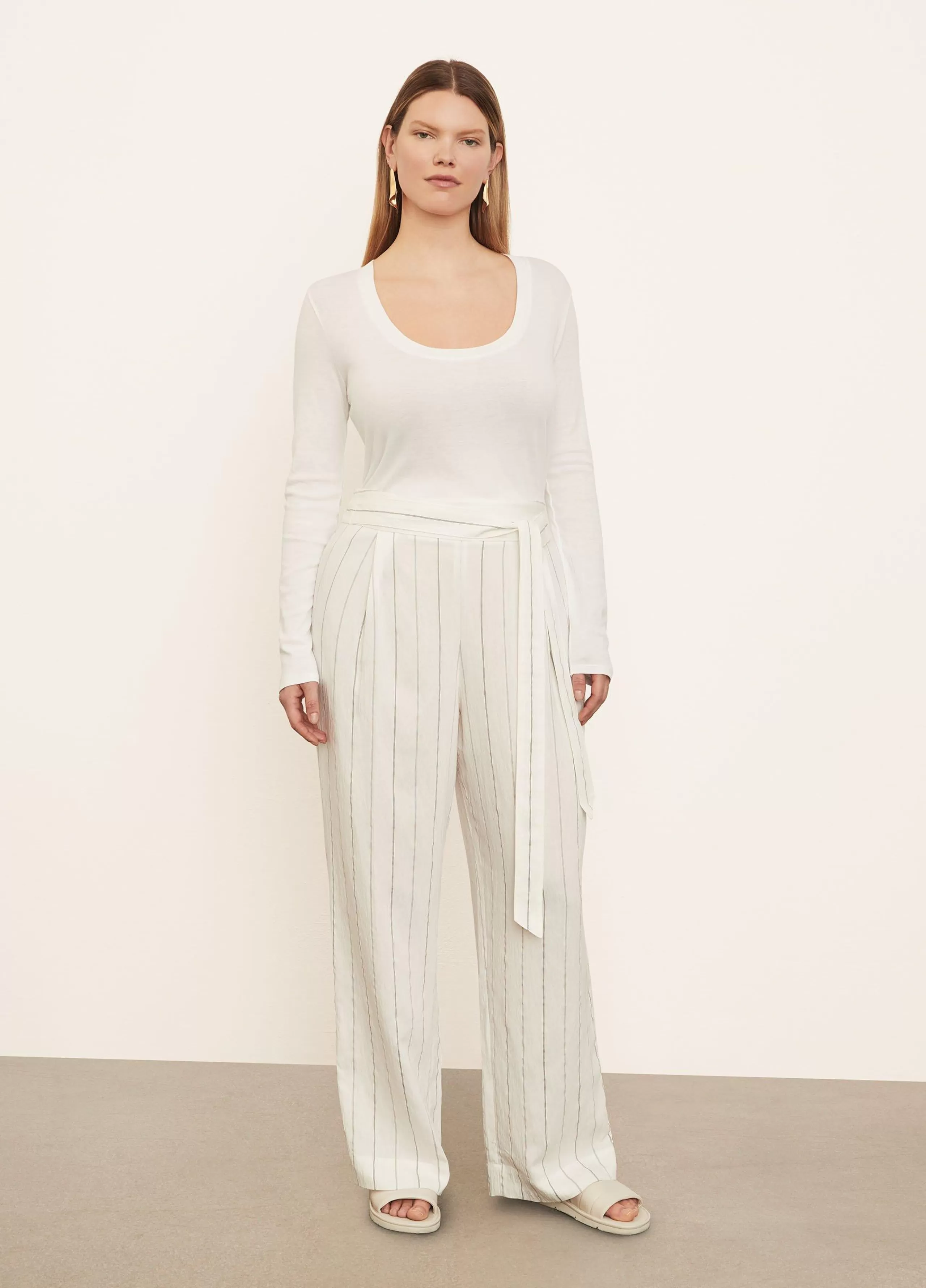 Women Vince Soft Stripe Belted Pull-On Pant