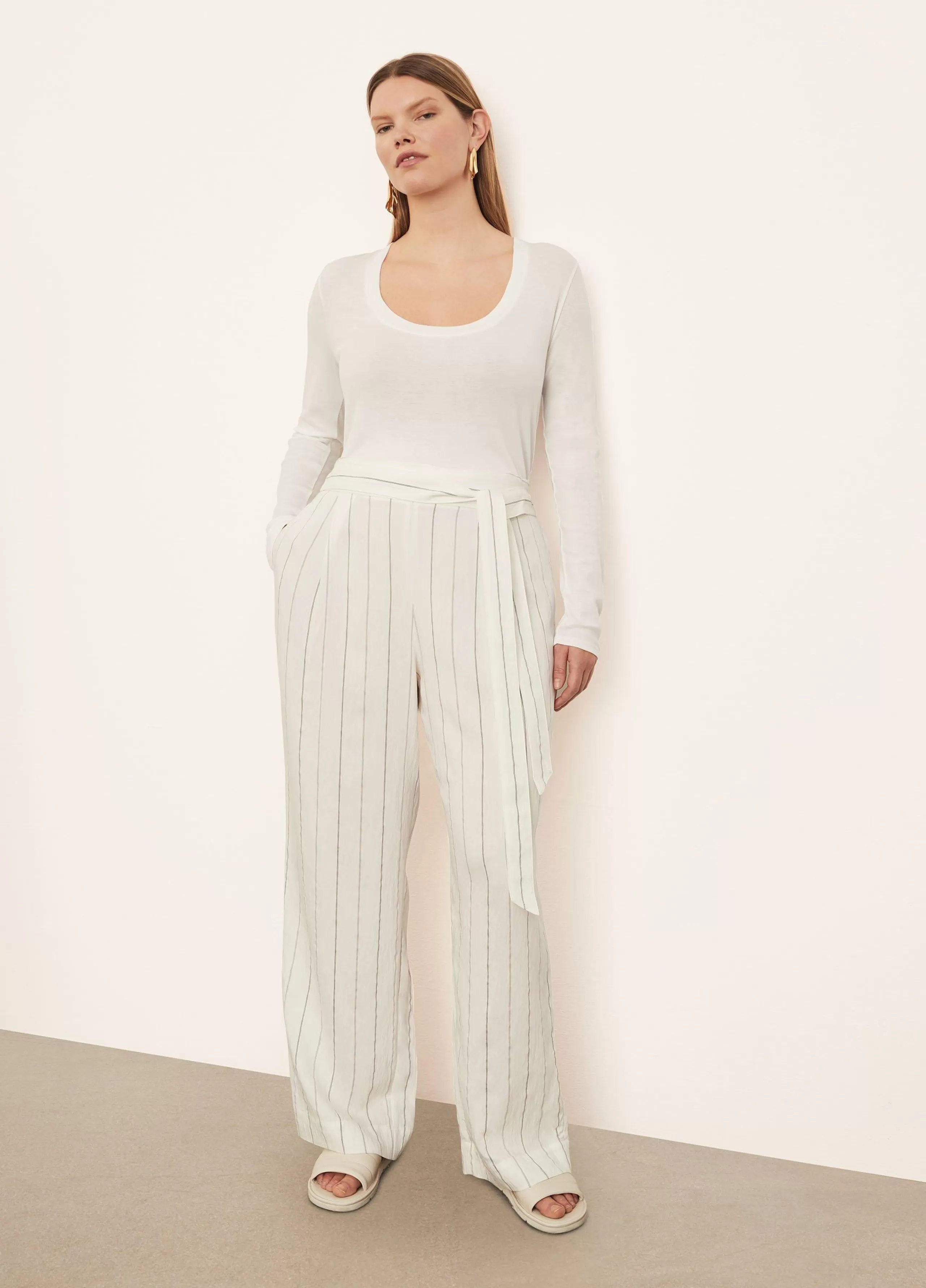 Women Vince Soft Stripe Belted Pull-On Pant