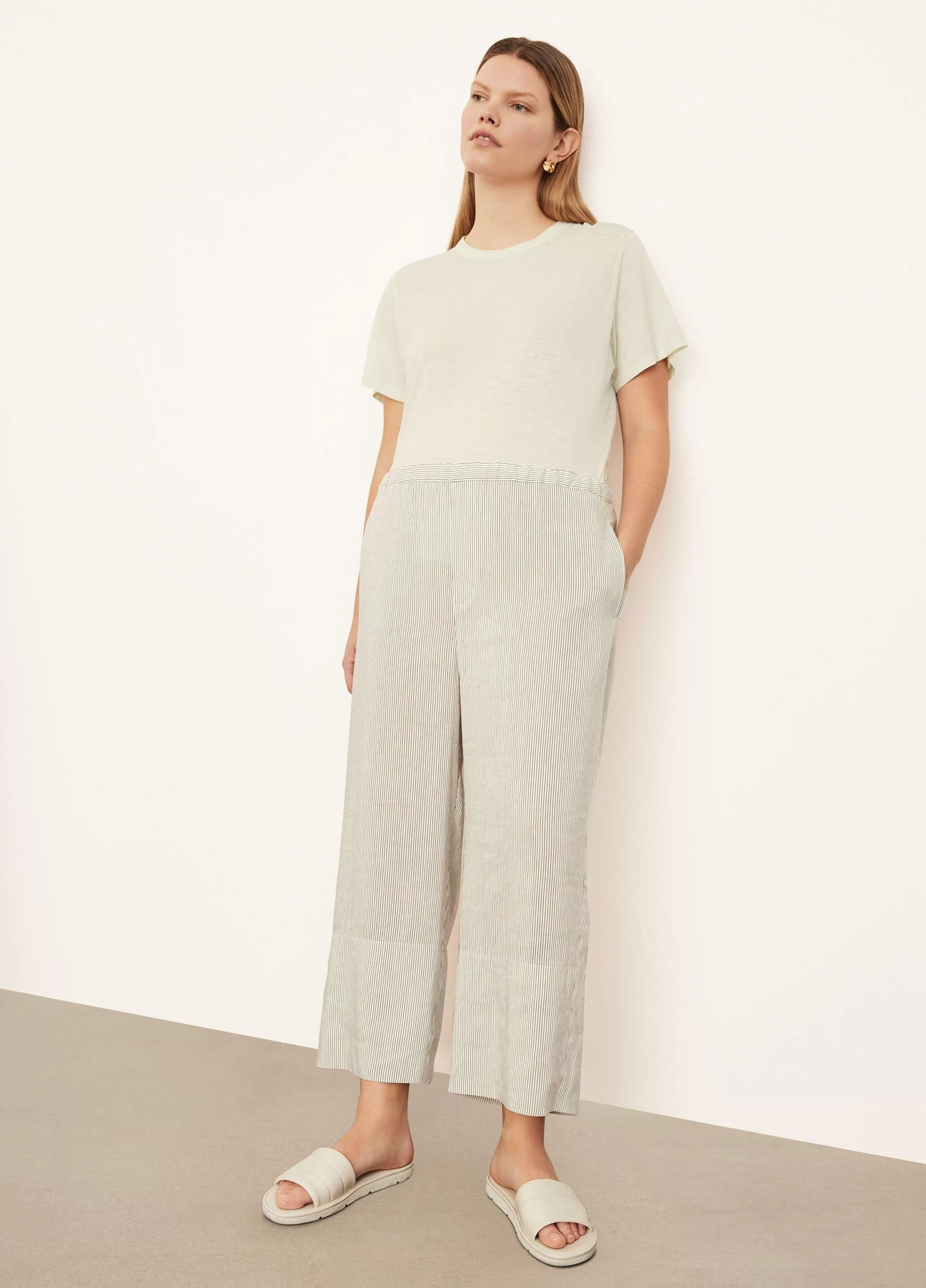 Women Vince Striped Pull-On Cropped Pant