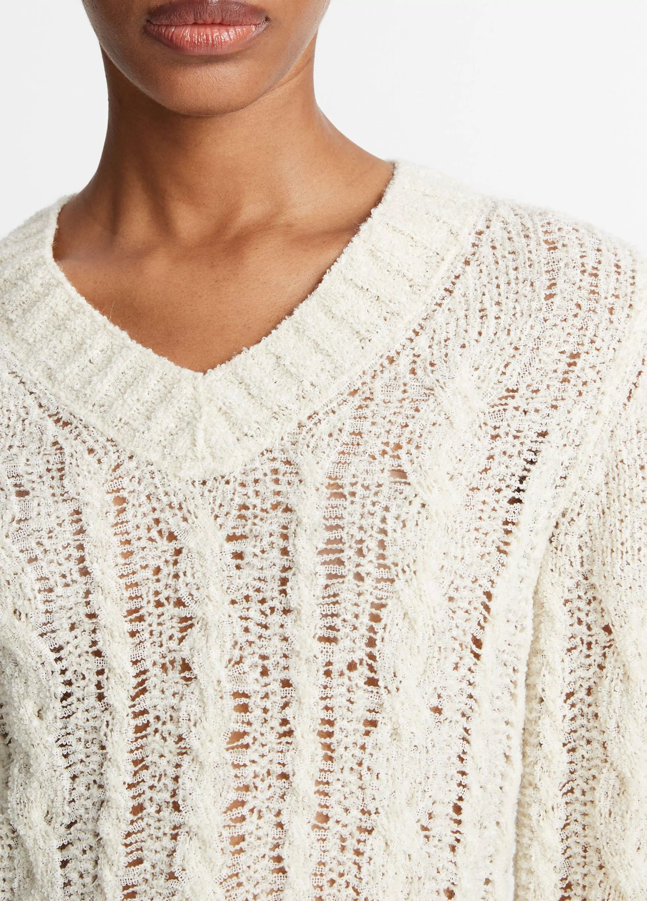 Women Vince Textured Cable V-Neck Sweater