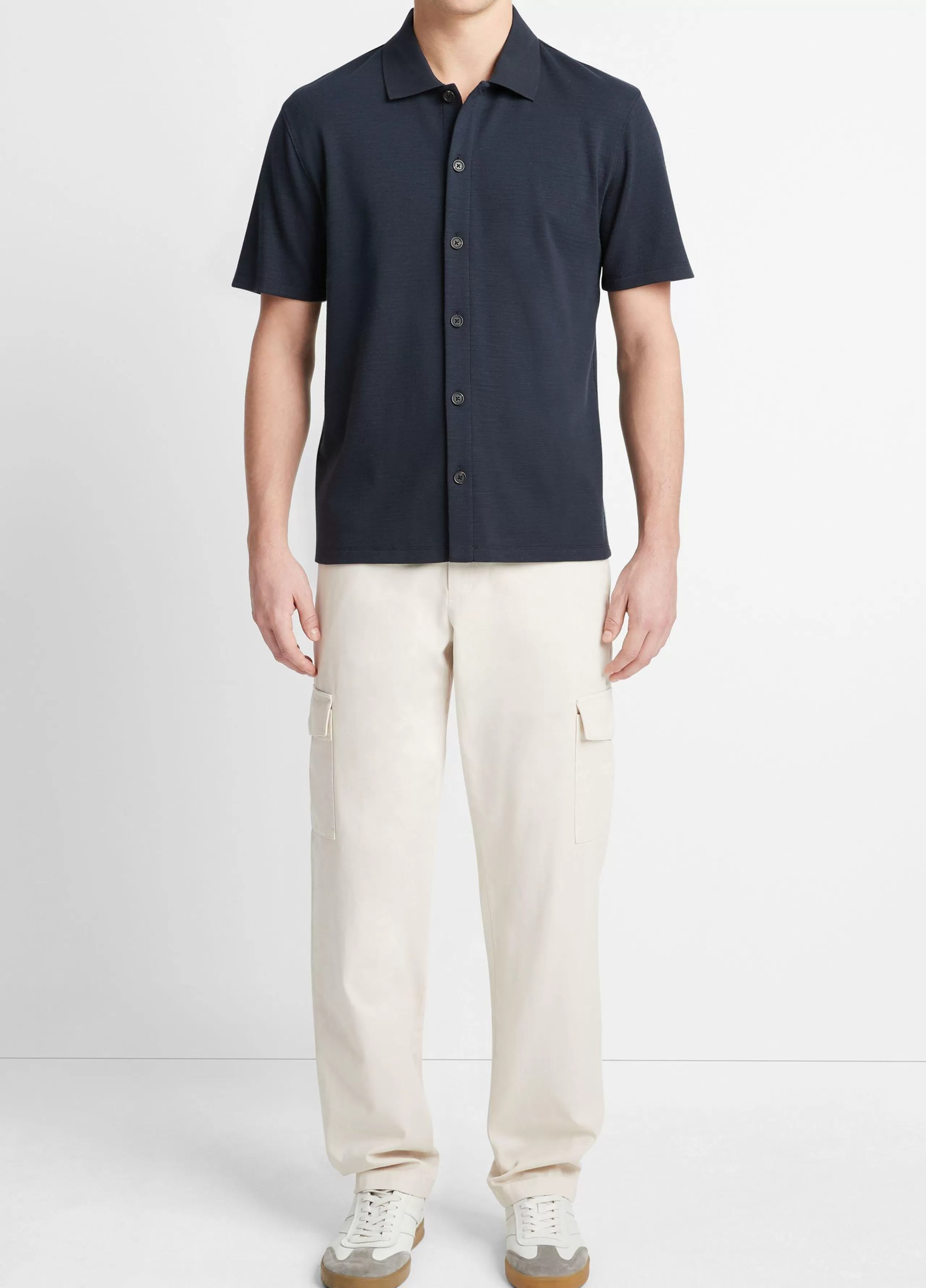 Vince Variegated Jacquard Short-Sleeve Button-Front Shirt